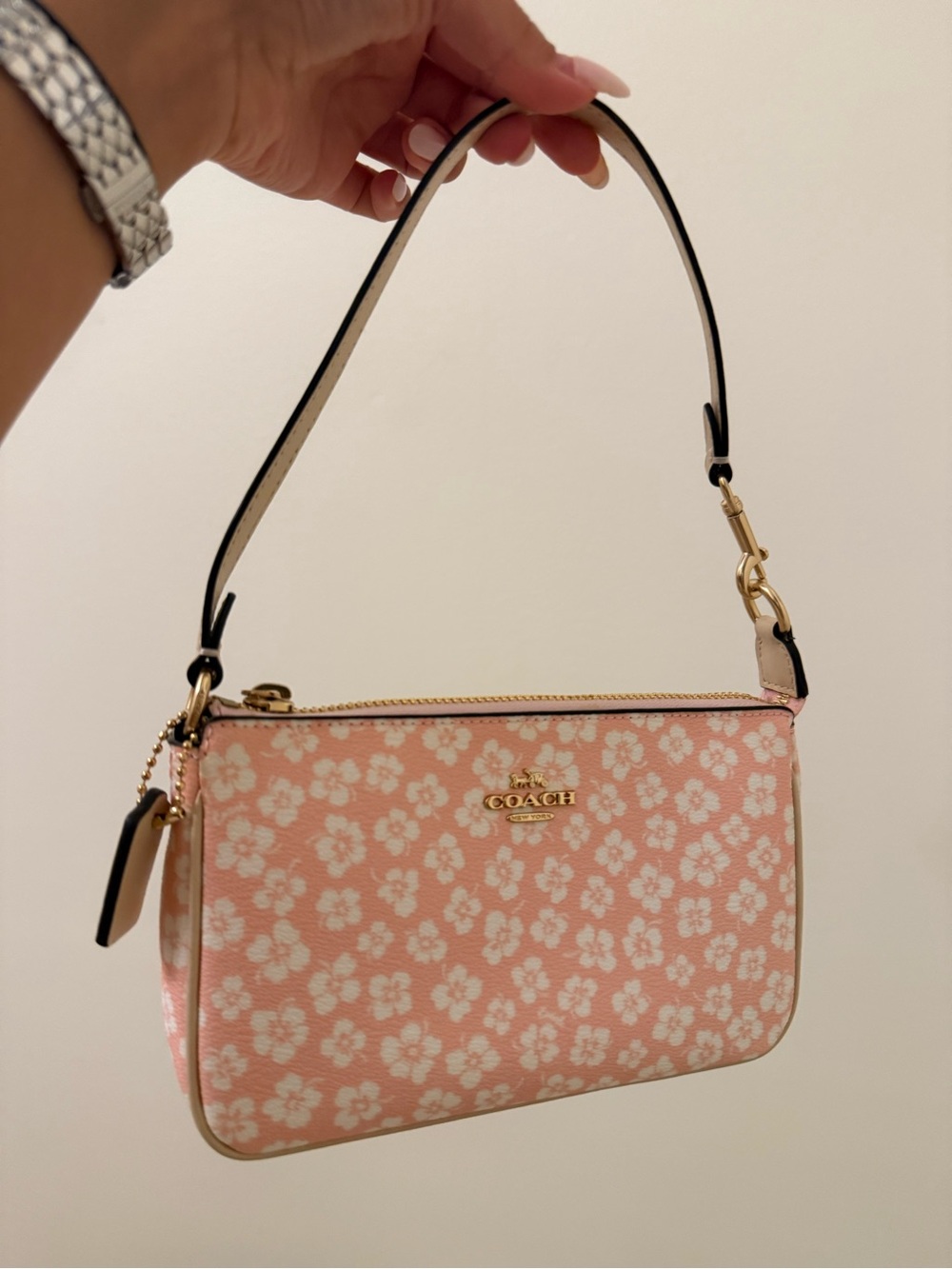 Coach Pink and White Floral Shoulder Wristlet - Picture 2 of 6